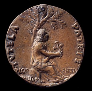 Lorenzo de Mediciä edustava mitali, joka tunnetaan upeana (pronssi tekijältä Nicolo Spinelli