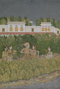 Prinssi ja naiset puutarhassa, 1700-luvun puoliväli. tekijältä Nidha Mal