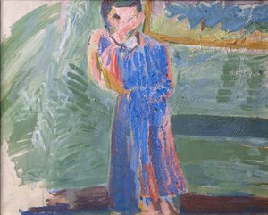 Seisova figuuri, sininen mekko tekijältä Niels Larsen Stevns