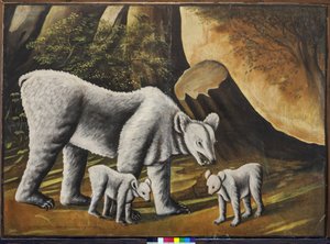 Naaras karhujen kanssa par Pirosmani, Niko (1862-1918). Öljy öljykankaalle, koko: 100x139