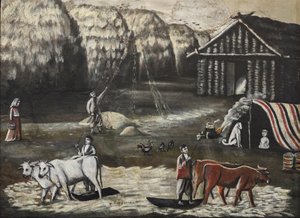 Puimapiha. Ilta (terrain de battage, le soir) par Pirosmani (Pirosmanašvili), Niko (1862-1918). Öljy pahville, koko: 77x106