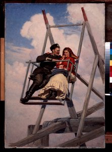 On the Swing - maalaus Nikolai Aleksandrovich Jarošenko (Jaroshenko) (1846-1898), öljy kankaalle