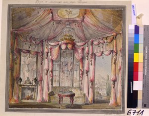 Buduaarin sisustussuunnittelu kreivi Bezborodkon talossa Moskovassa, 1790-luku tekijältä Nikolai Alexandrovich Lvov
