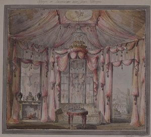 Buduaarin sisustussuunnittelu kreivi Bezborodkon talossa Moskovassa, 1790-luku tekijältä Nikolai Alexandrovich Lvov