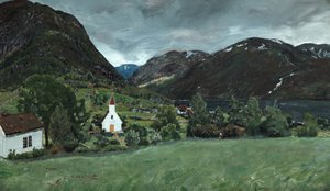 Alhusin pappila ja kirkko tekijältä Nikolai Astrup