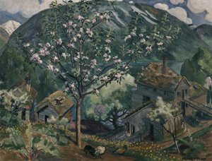 Omenapuu täydessä kukassa (öljy kankaalle) tekijältä Nikolai Astrup