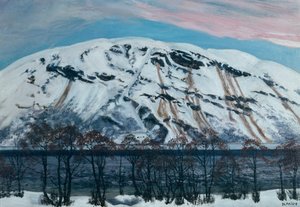 Kylmä huhtikuun aamu lumivyöryllä (Lumivuori), n. 1909 tekijältä Nikolai Astrup