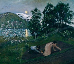 Kevätyö puutarhassa, yötyö puutarhassa tekijältä Nikolai Astrup