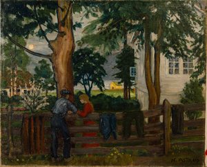 Kesäyö puutarhan portilla (öljy kankaalle) tekijältä Nikolai Astrup