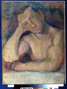 Runoilijan muotokuva Benedikt Livchits (1886-1939) (runoilija Benedikt Livshitsin muotokuva) - Represente torse nu, la tete penchee, posee dans sa main - Oeuvre de Nikolai Ivanovich Kulbin (Nicolas Koulbine) (1868-1 paperilla 917)