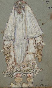 Ded Moroz. Pukusuunnittelu A. Ostrovskin teatterinäytelmään Snow Maiden, 1912 tekijältä Nikolai Konstantinowitsch Roerich