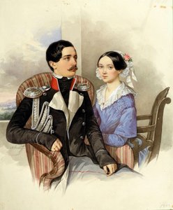 Muotokuva kreivi Jakov Karlovich Sieversistä (1818-1865) ja kreivitär Vera Mihailovnasta (1818-1865) - N M Aleksejevin (1800-1850) taide tekijältä Nikolai Mikhailovich Alexeyev