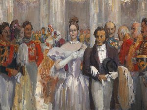 Aleksanteri Pushkin vaimonsa kanssa ballissa.