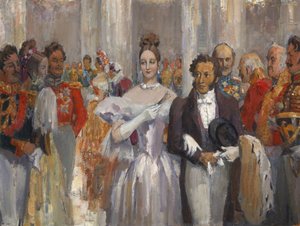 Aleksanteri Pushkin vaimonsa kanssa ballissa.