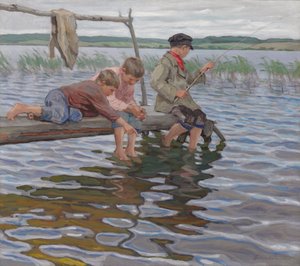 Pojat kalastamassa laiturilta
