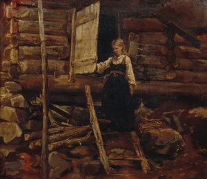 Tyttö portaissa (öljy kankaalle)