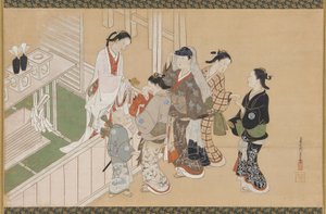 Vauvan ensimmäinen vierailu shinto-pyhäkössä, Edo-aika, 1600-luvun loppu - 1700-luvun alku.