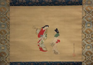 Nainen ja palvelija, 1700-luku. tekijältä Nishikawa Sukenobu