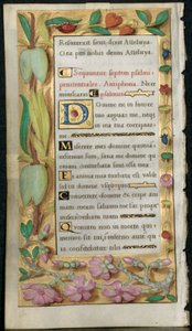 Lehti tuntikirjasta: Katumuksen psalmit, n. 1530-1535.