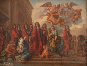 Pariisin palvelijat lähtevät Hotel de Villesta Notre Dameen kiittämään Seneffen voiton jälkeen vuonna 1674, noin 1681 (öljy kankaalle)