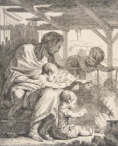 Perhe lämmittää käsiään tulella, 1700-luku, 1700-luku.