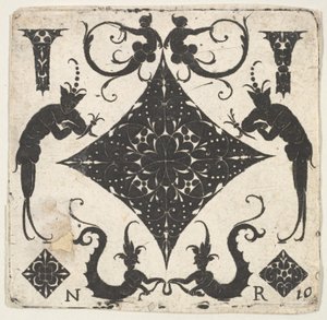 Kovera imeskelytabletin muotoinen paneeli ja groteskeja hahmoja, n. 1620-30. tekijältä Noel Rouillard