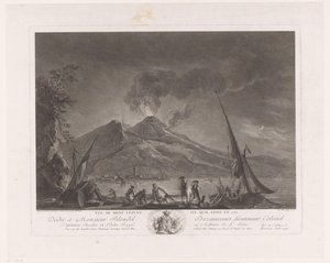 Maisema kalastajien ja aktiivisen Vesuviuksen kanssa Vue du mont Vesuve tel quil etoit en 1757 (otsikko esineessä)