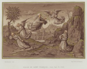 Pyhän Franciscus Assisilaisen visio (väri litho) tekijältä Nordmann (after)