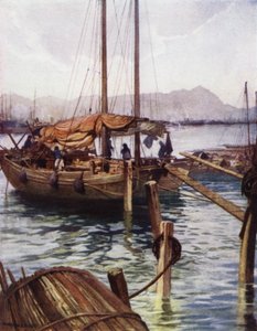 Kiina: Hongkongin satama (väri litho) tekijältä Norman Hardy