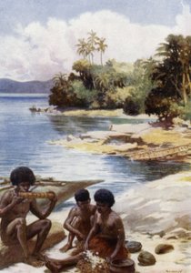 Illallinen klo Kwato, Brittiläinen Uusi-Guinea (väri litho) tekijältä Norman Hardy