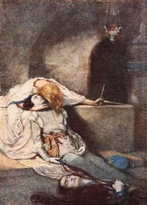 Romeo ja Julia, V näytös, kohtaus 3, kuvitus Charles ja Mary Lambin teoksesta Tales from Shakespeare