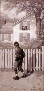 Taikajalkapallo: "Tommy ilmestyi yläkerran ikkunaan. (Poika, jolla on sikotauti) tekijältä Norman Rockwell