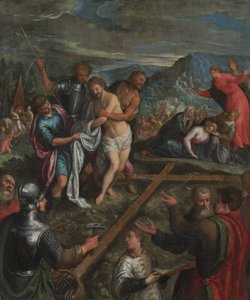 Valmistelu ristiinnaulitsemiseen, n. 1600 (öljy kuparille) tekijältä Northern Italian School