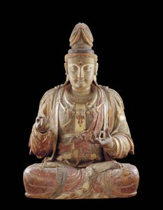 Bodhisattva Guanyin (puu, gesso, mineraalipigmentit ja kulta)