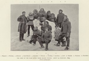 Framin miehistö toisen talven jälkeen, noin 24. helmikuuta 1895 (m/v kuva) tekijältä Norwegian Photographer