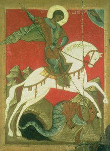 Pyhän Yrjön ja lohikäärmeen ikoni (tempera paneelissa)