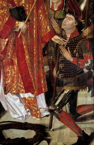 Saint Vincent, Lissabonin suojelija Pyhän Vincentin Zaragozalainen polyptyykki, jota ympäröivät eveques-ritarit. Yksityiskohta. Nuno Goncalvesin tai Gonzalvezin (1400-luku) maalaus Kansallinen muinaisen taiteen museo, Lissabon.