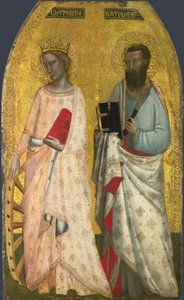Pyhät Katariina ja Bartolomeus, noin 1350 (munatempera puulle). tekijältä Nuzi Allegretto and Ghissi Francescuccio (fl.1345 74)