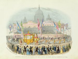 Kuningatar Victoria ohittaa St Paulin katedraalin, 9. marraskuuta 1837 (piirustus) tekijältä O. Hodgson