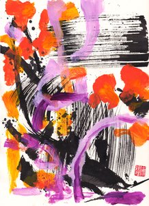 Bach Encounter Floral Ink Abstraction, 2021 (muste ja väri Xuan-paperille) tekijältä Odilia W. Y. Fu