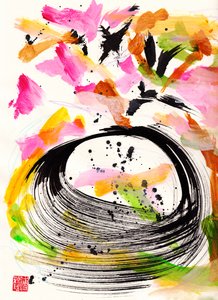 Mozart Ode To Love Floral Ink Abstraction, 2021 (muste ja väri Xuan-paperille)