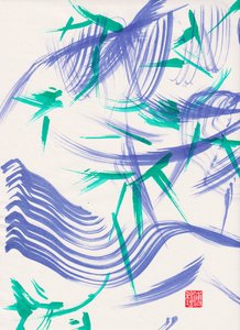 Zen Green Bamboo Abstraction 1, 2020 (akryyli Xuan-paperille) tekijältä Odilia W. Y. Fu