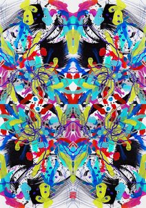 Zen Ink Blue Red Yellow Floral Pattern, 2023 (akryyli paperille, digitaalinen) tekijältä Odilia W. Y. Fu