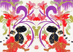 Zen Orange Purple Flowers 1, 2021 (akryyli kankaalle, digitaalinen) tekijältä Odilia W. Y. Fu