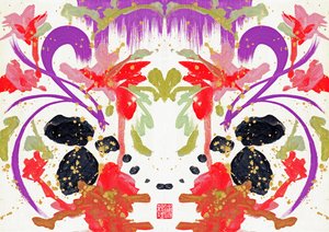 Zen Orange Purple Flowers 2, 2021 (akryyli kankaalle, digitaalinen) tekijältä Odilia W. Y. Fu