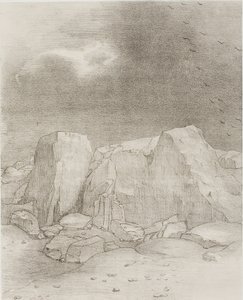 Ja Hän havaitsee kuivan, kumpuileman tasangon, levy 7/24 tekijältä Odilon Redon