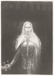 Christus laittaa sterenin käteensä Ja hänellä oli oikeassa kädessään seitsemän tähteä, ja hänen suustaan ​​lähti terävä kaksiteräinen miekka Apocalypse of Saint John (sarjan nimi) Openbaring van Johannes (sarjan nimi) tekijältä Odilon Redon