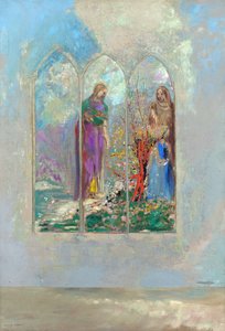 Hartaus punaisen pensaan edessä - Hartaus punaisen pensaan lähellä - Odilon Redonin maalaus (1840-1916) tekijältä Odilon Redon