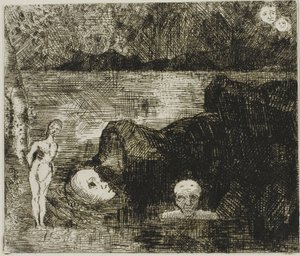 Dream Vision, n. 1880 (etsaus ja kuivakärki norsunluun kudospaperille) tekijältä Odilon Redon