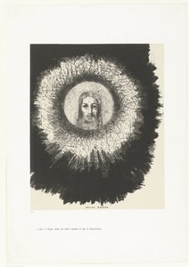 Ja auringon kiekossa loistivat Kristuksen kasvot ...et dans le disque même du soleil, rayonne la face de Jésus-Christ (otsikko esineessä) Tentation de Saint-Antoine (1) (sarjan nimi) Temptation of Saint Anthony (sarjan nimi) tekijältä Odilon Redon